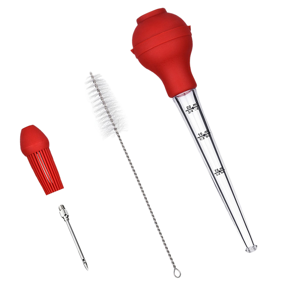 4-in-1 Turkey Baster Marinade Injector Seasoning Pump Basting Brush BBQ Meat Poultry Flavour Tool