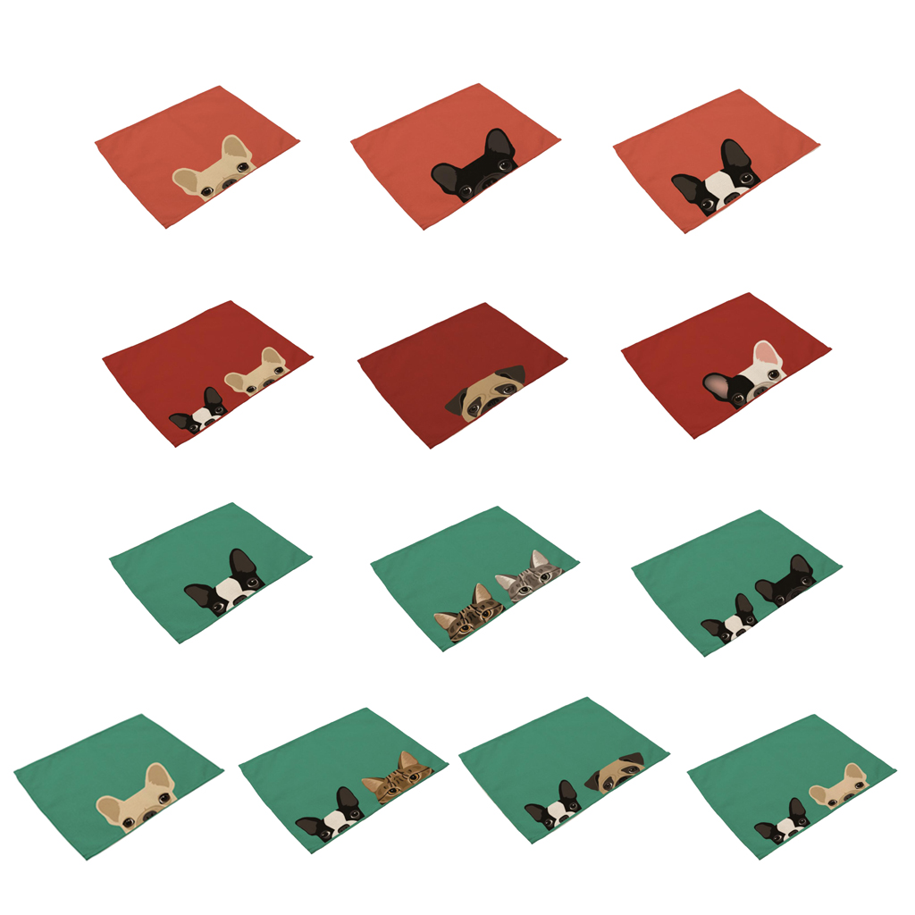Cotton Linen Placemats Cute cat and dog print cotton Table Mats 1