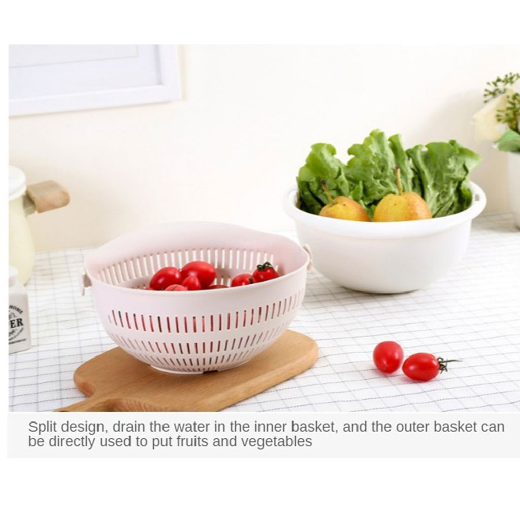 Double Drain Basket Bowl Rice Washing Vegetables Fruit Kitchen Gadget 4