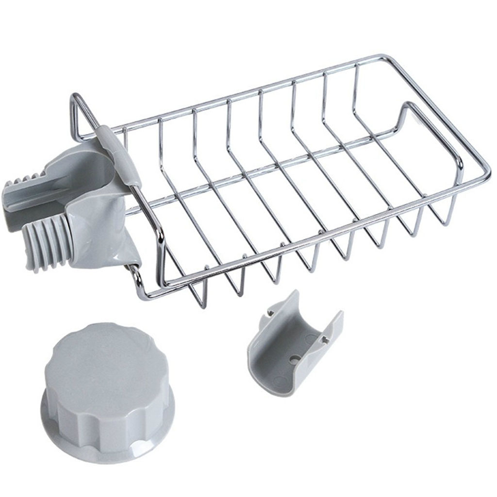 Kitchen Sink Faucet Sponge Storage Basket Drain Rack Shelf Stainless Steel