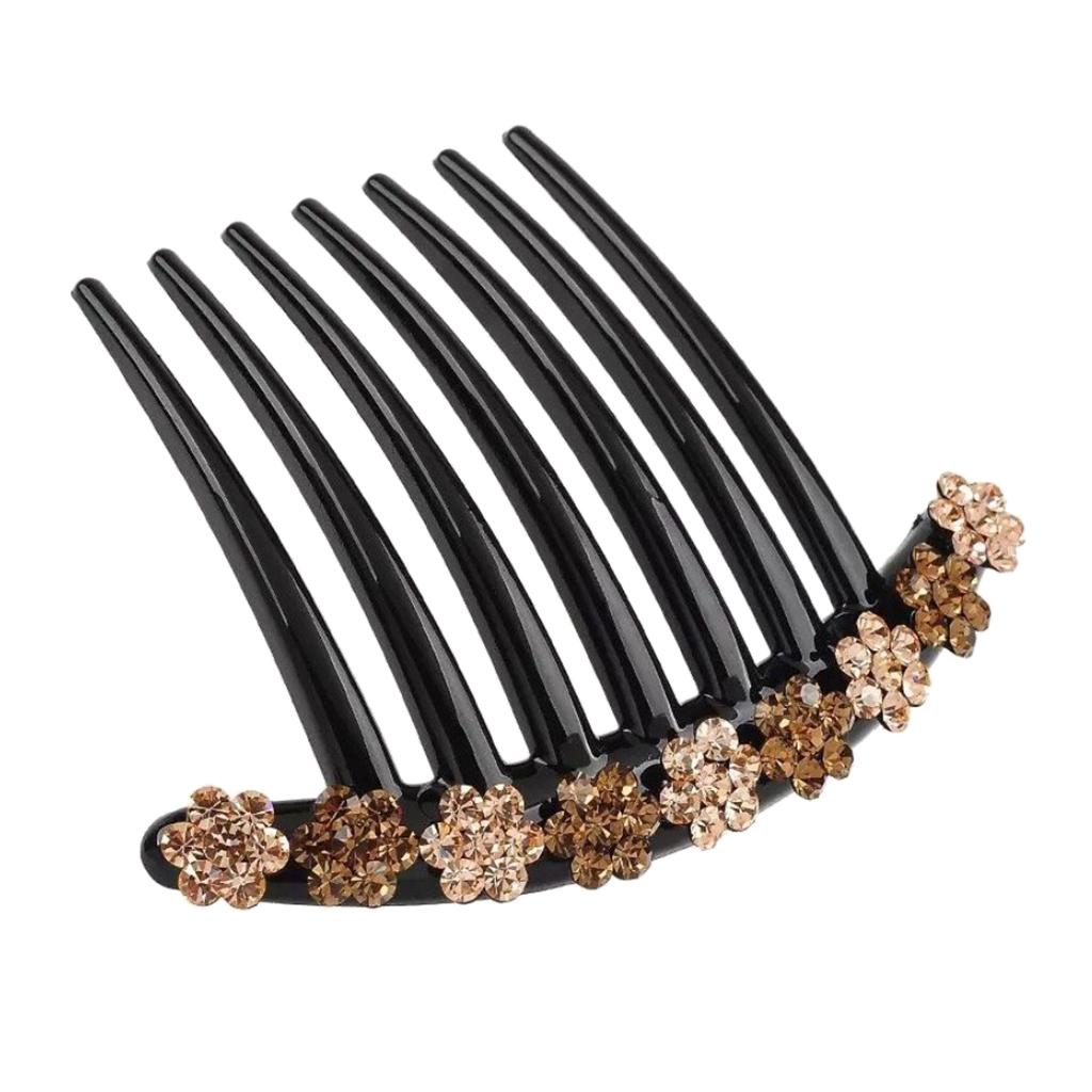 Rhinestones Hair Comb Clip Updo Bun Maker Bridal Hair Styling Tool Champagne