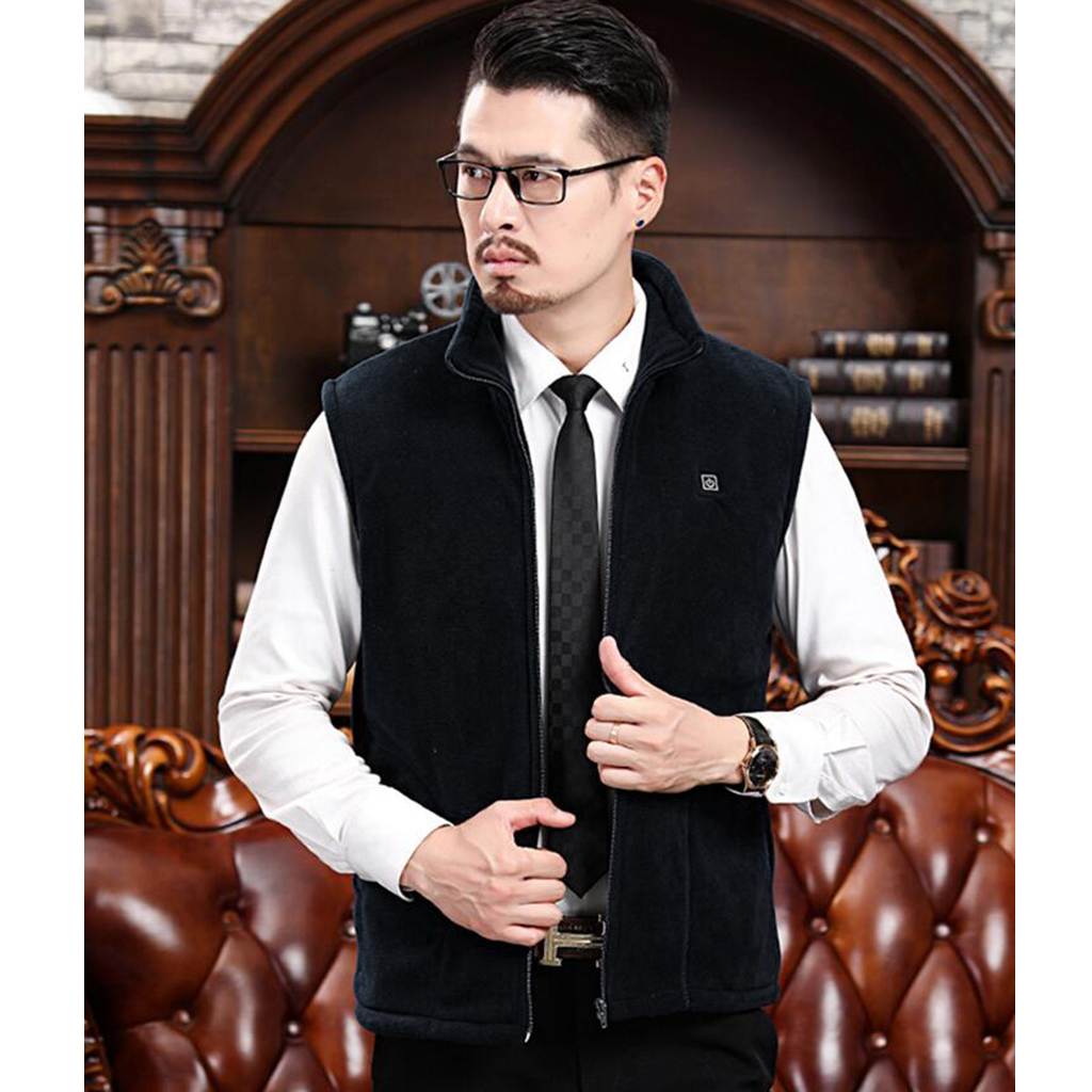 USB Heated Vest Fleece Lightweight Charging Heating Vest Black M