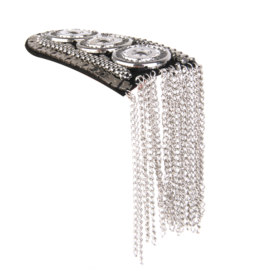 1 Pair Fashion Silver Fringe Tassel Link Chain Epaulet Shoulder Boards Badge