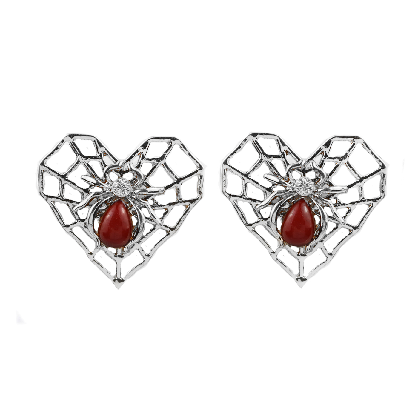 Pair Fashion Women Spider Web Heart Shirt Collar Brooch Pin Jewelry -Silver