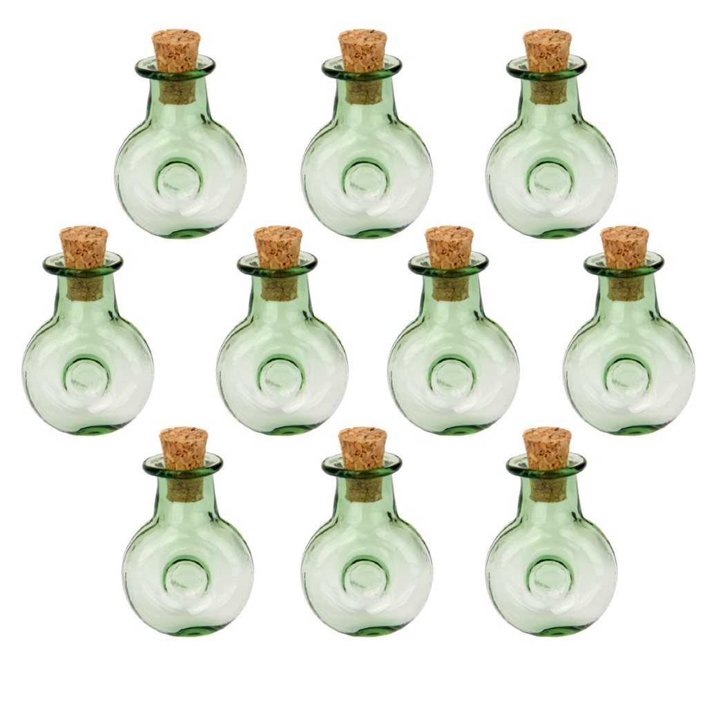 10 Glass Cork Bottles Round XO Shape Vial Wishing Bottle DIY Pendants Green