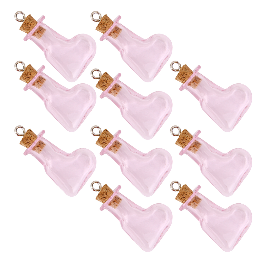 10pcs Pink Glass Cork Bottles Vial Wishing Bottle DIY Pendant -Oblique Heart