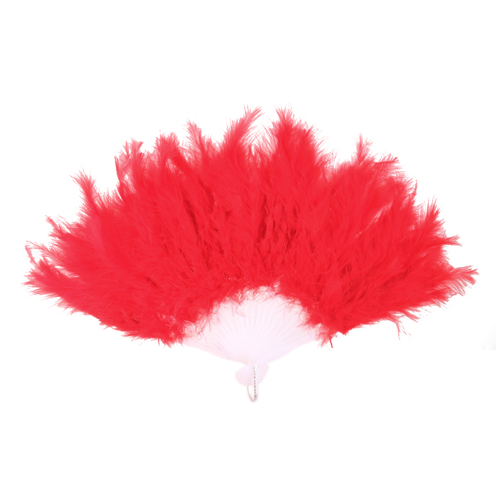 Ladies Burlesque Feather Hand Fan Fancy Dress Costume Prop Red