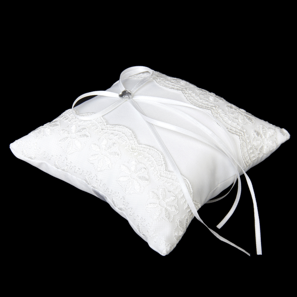 White Lace Embellished Wedding Ring Pillow Cushion 15cmx15cm