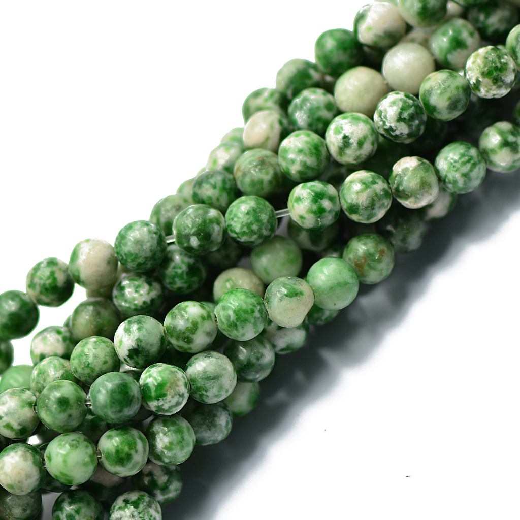 6mm Round Green Dot Jade Gemstone Loose Beads Strand 15 Inch