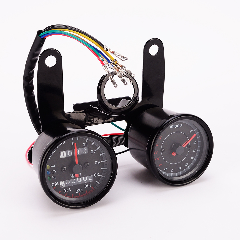 Universal Motorcycle LED Dual Odometer Speedometer Tachometer Speedo Meter 