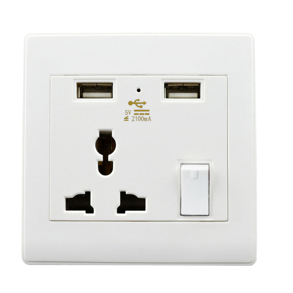 Universal 2-Port USB Wall Socket Charger AC Power Receptacle Outlet Panel