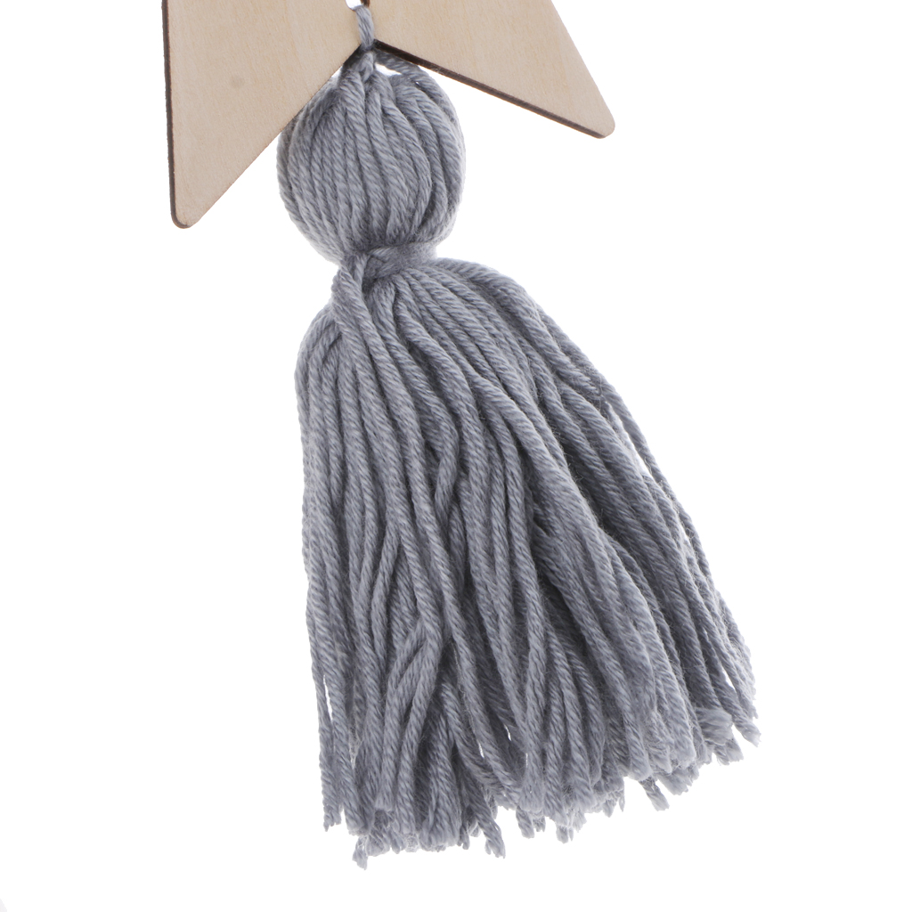 Nordic Wooden Beads Tassel Pendant Girls Wall Hanging Ornament Star Gray