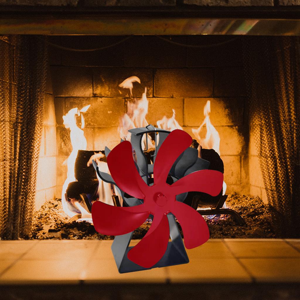 6 Blades Fireplace Fan Heat Powered Stove Fan for Wood/Log Burner/Fireplace Red