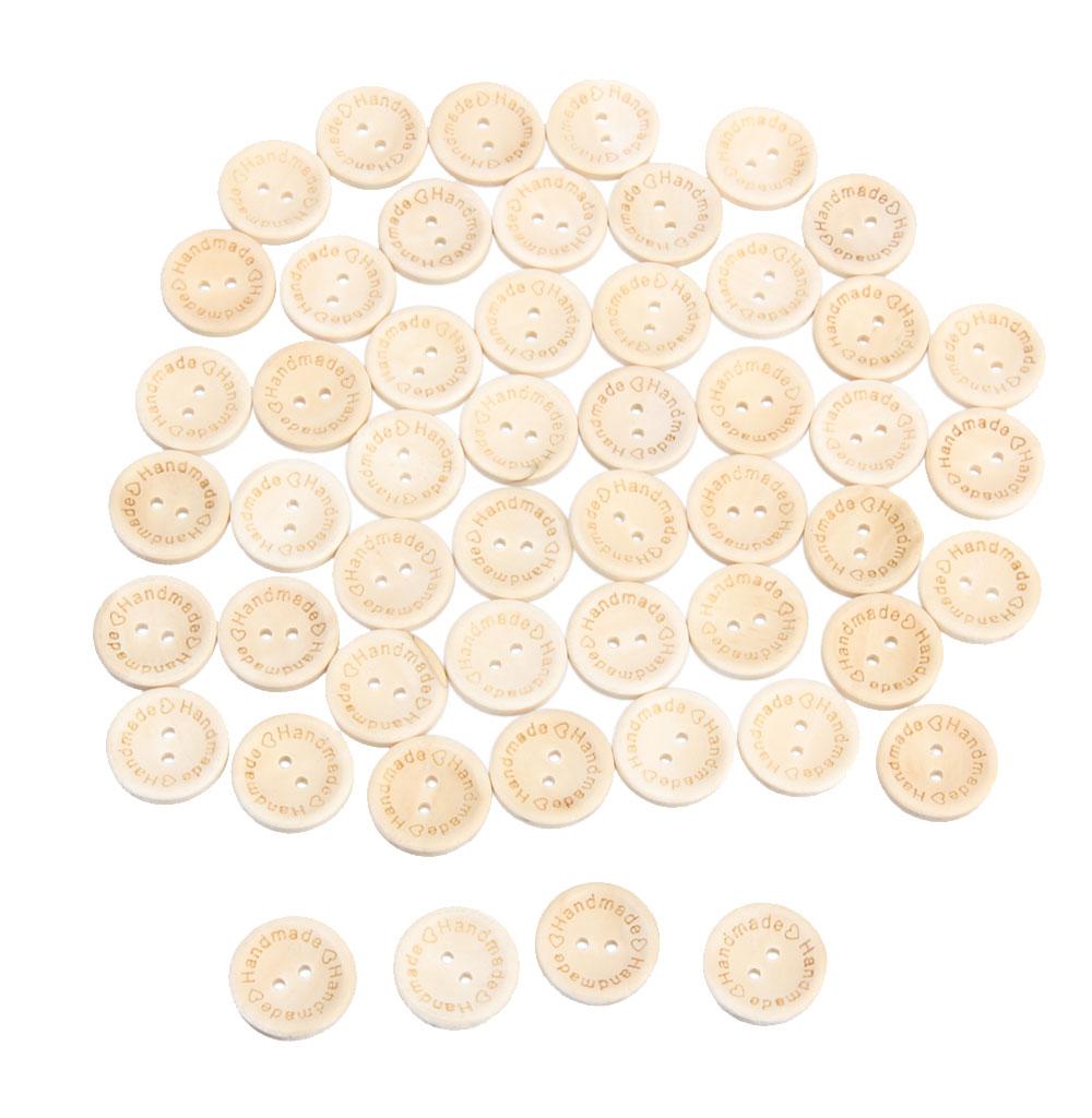 50pcs Heart Handmade 2 Holes Wooden Buttons Sewing Scrapbooking DIY 2cm