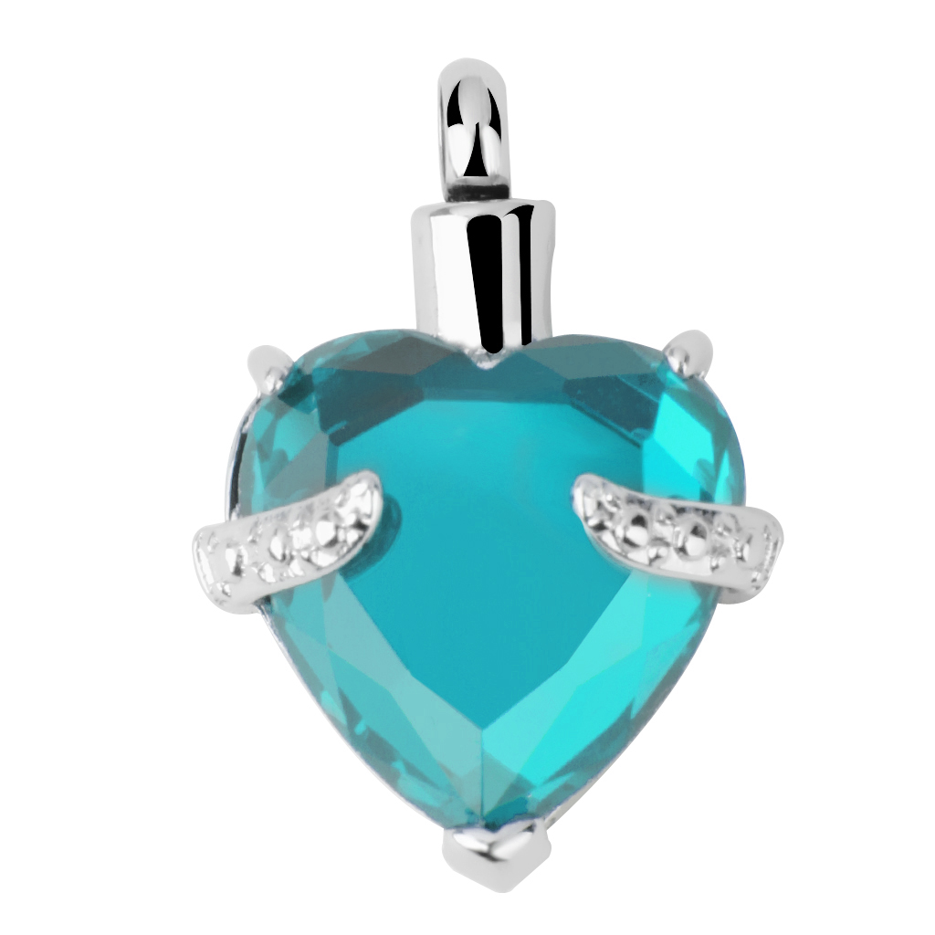Heart Cremation Jewellery Ash Urn Pendant Keepsake Necklace Skyblue