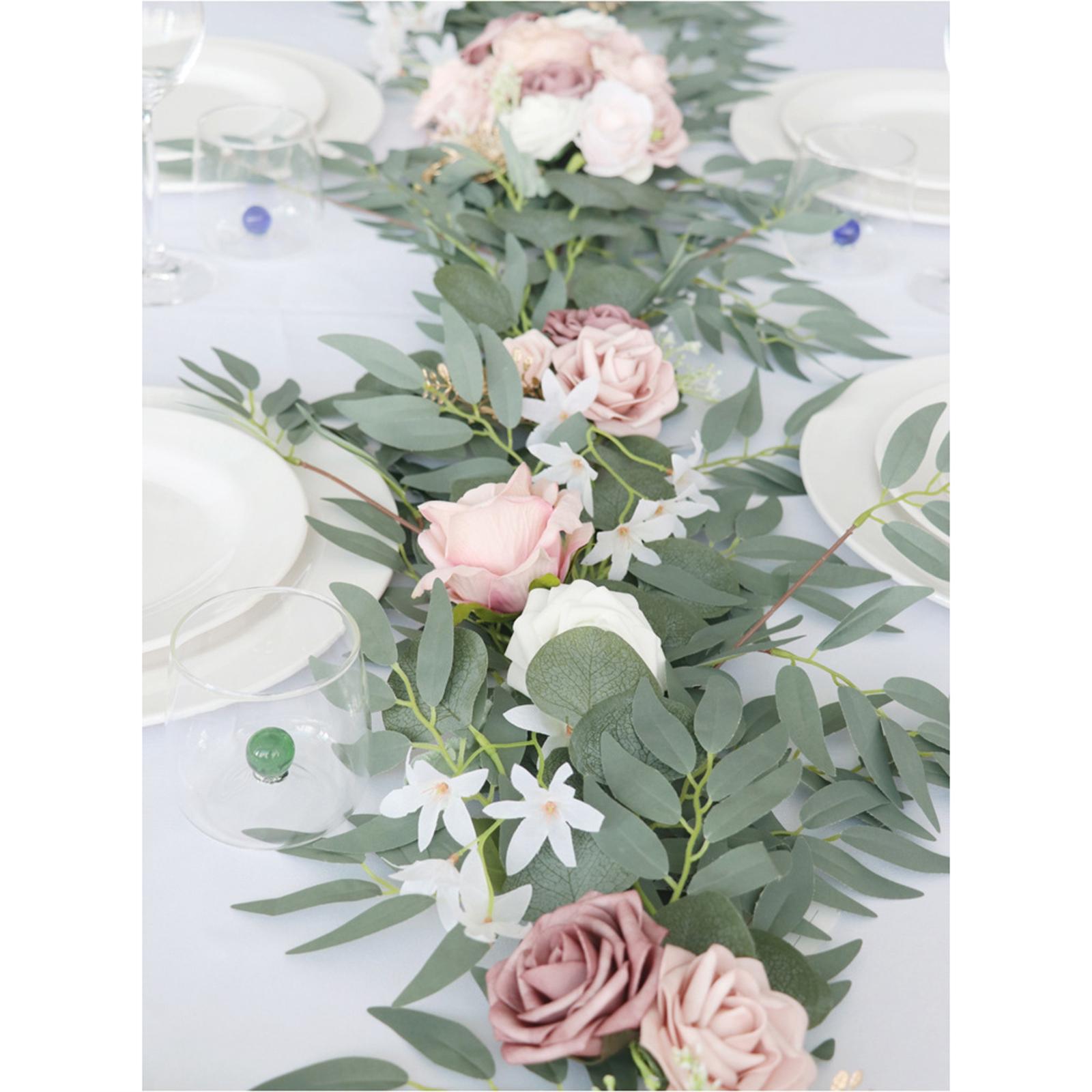 Artificial Eucalyptus Garland with Flowers Vine Table Runner for Table