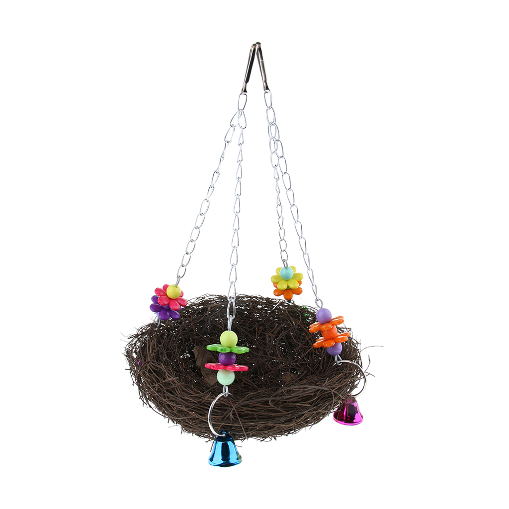 Parrot Rest Hanging Weave Natural Rattan Basket Cage Climbing Toy