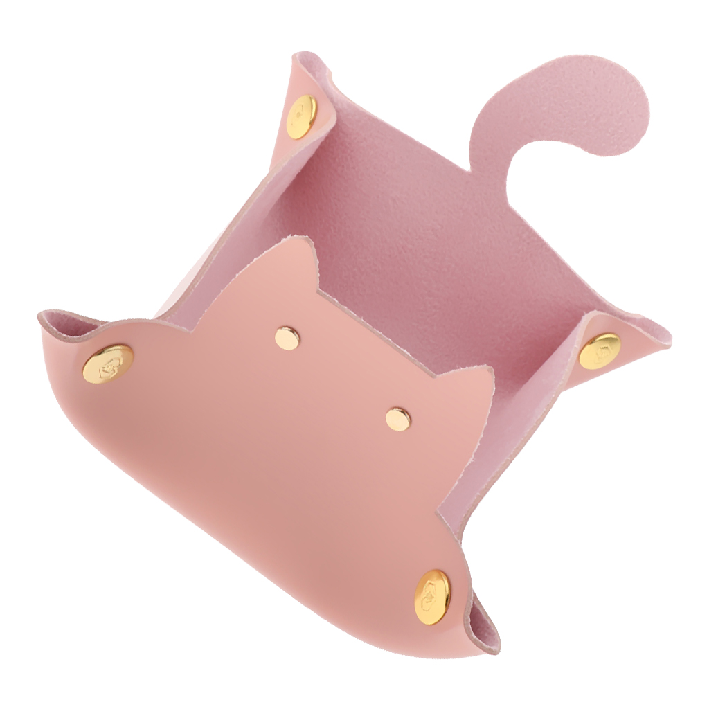 Cartoon Cat Key Storage Tray Change Organizer PU Leather Catchall Pink