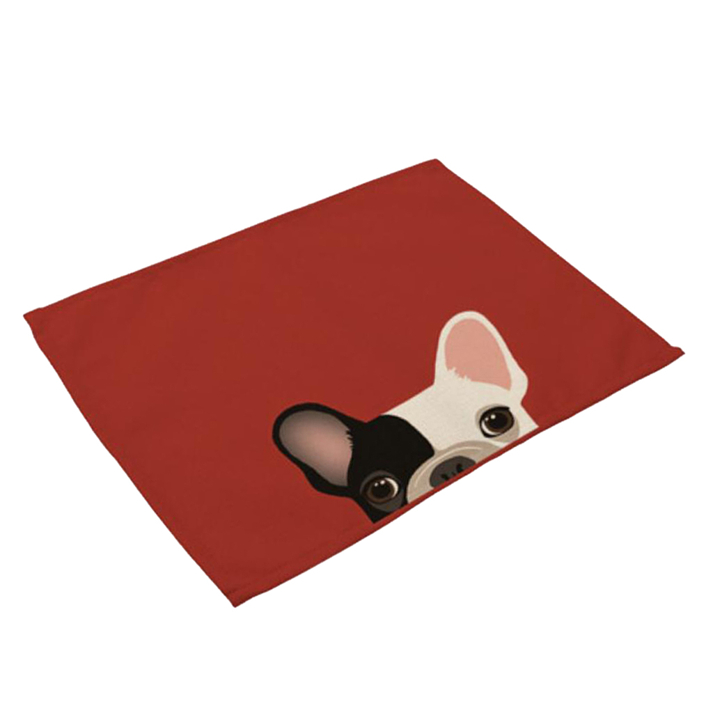 Cotton Linen Placemats Cute cat and dog print cotton Table Mats 2