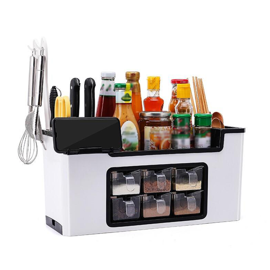 Multi-functional Kitchen Storage Organizer Condiment Seasoning Holder White