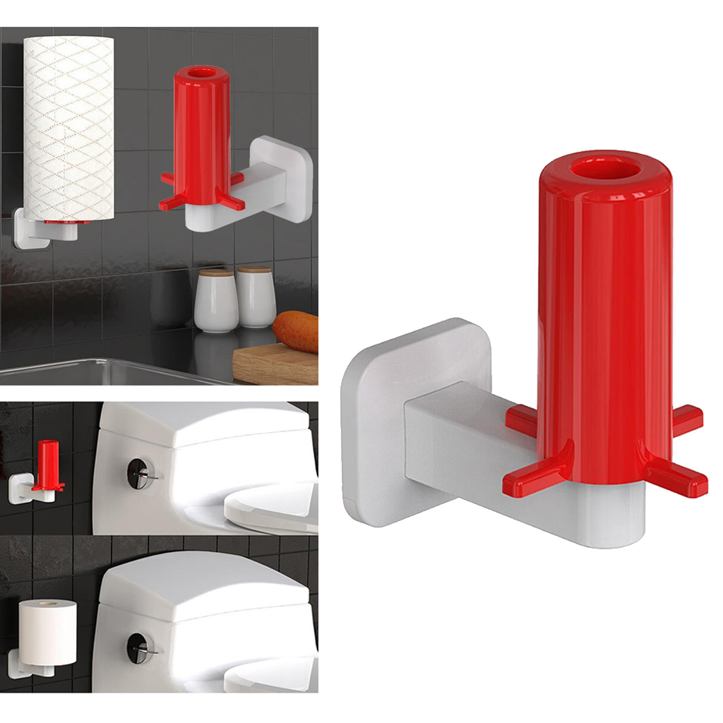 Kitchen Toilet Paper Roll Holder Wall Organizer Self Adhesive White+Red