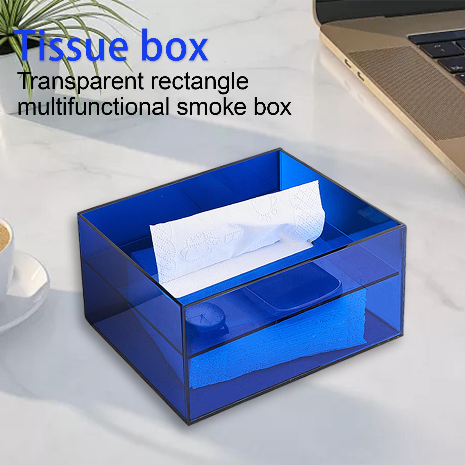 Clear Acrylic Tissue Box Cover Rectangle for Office Dresser blue