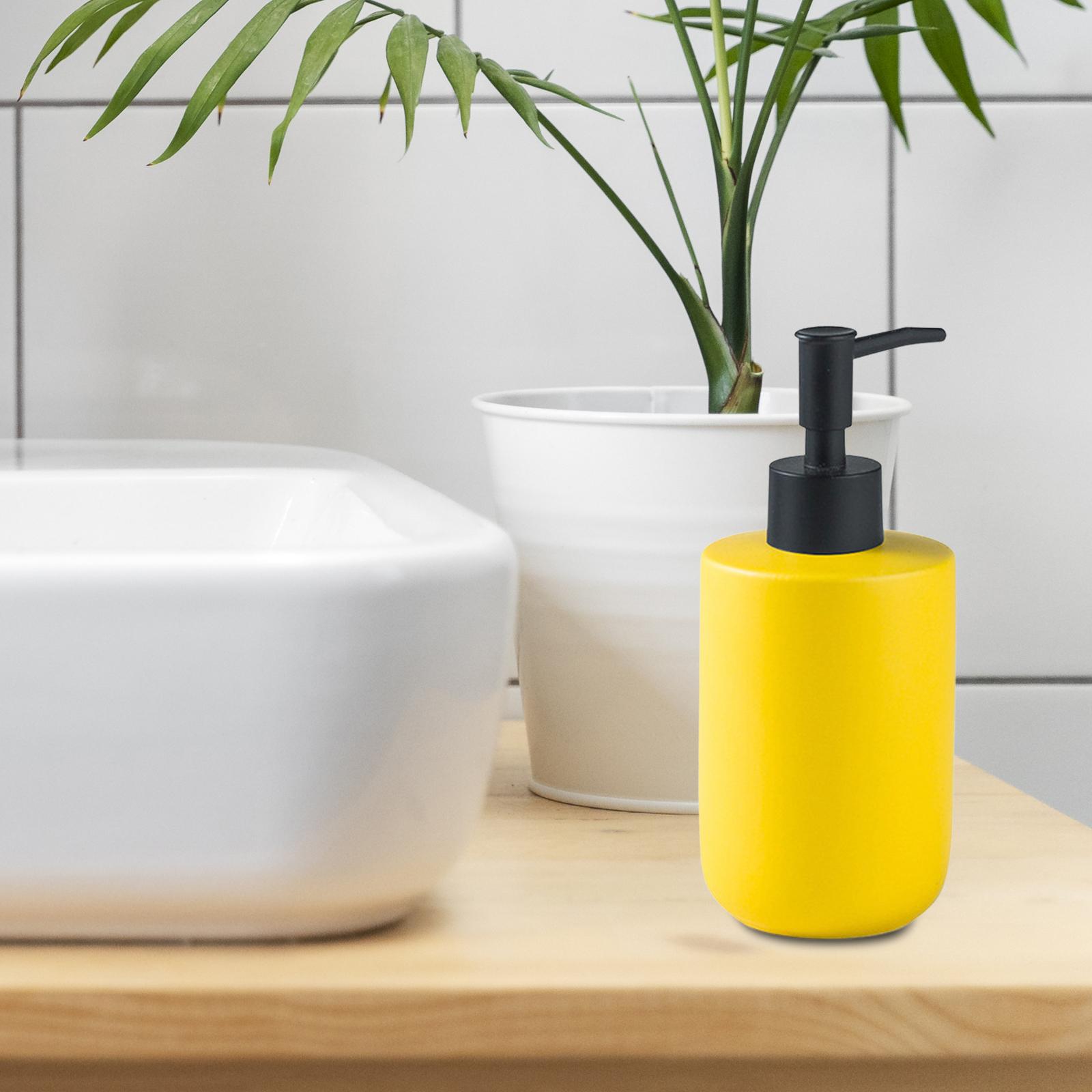 Ceramic Soap Dispenser Bottle Empty Pump Bottle for Home Restaurant Yellow