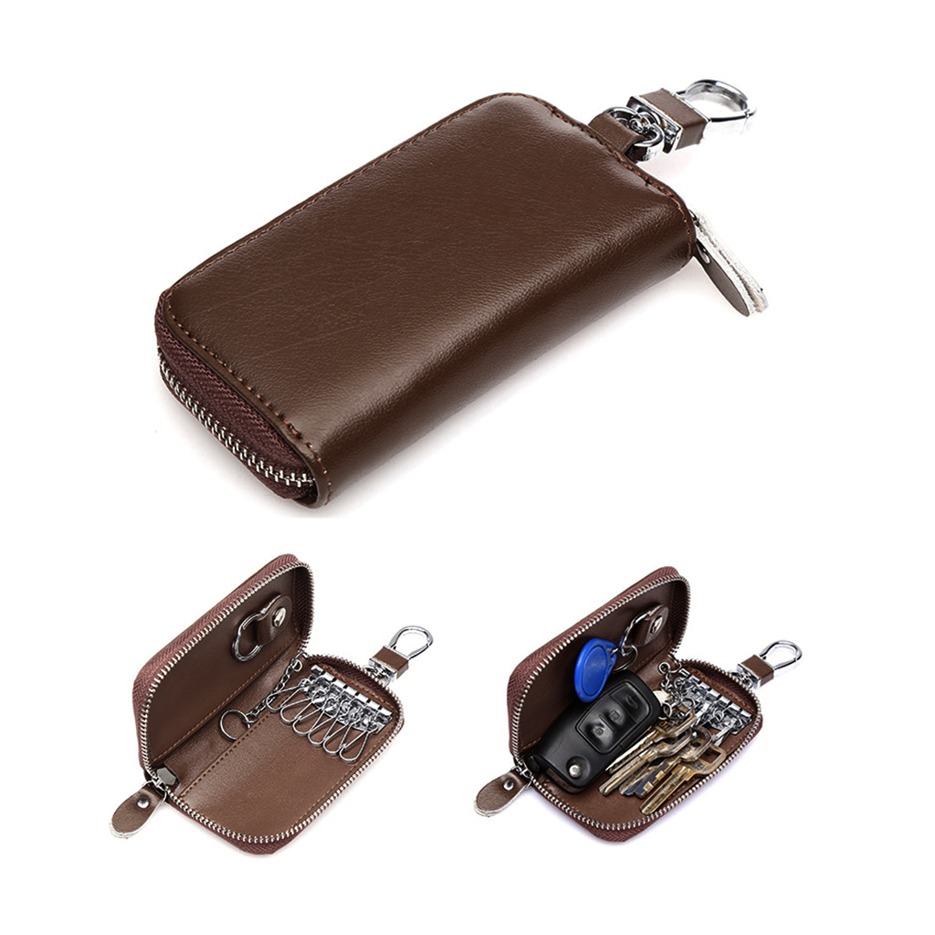 Mens Genuine Leather Car Key Case Bag Keychain Holder Key Card Wallet Pouch | eBay