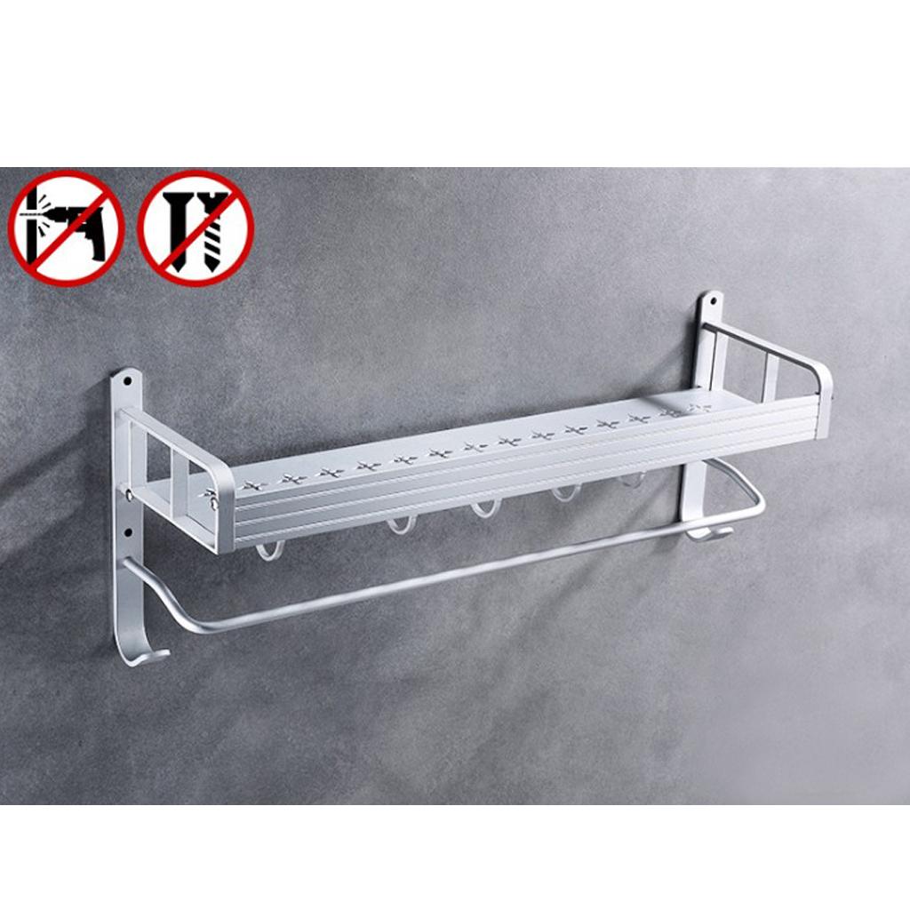 Aluminum Bathroom Shelf w/Towel Bar Shower Storage Wall Mount  Single