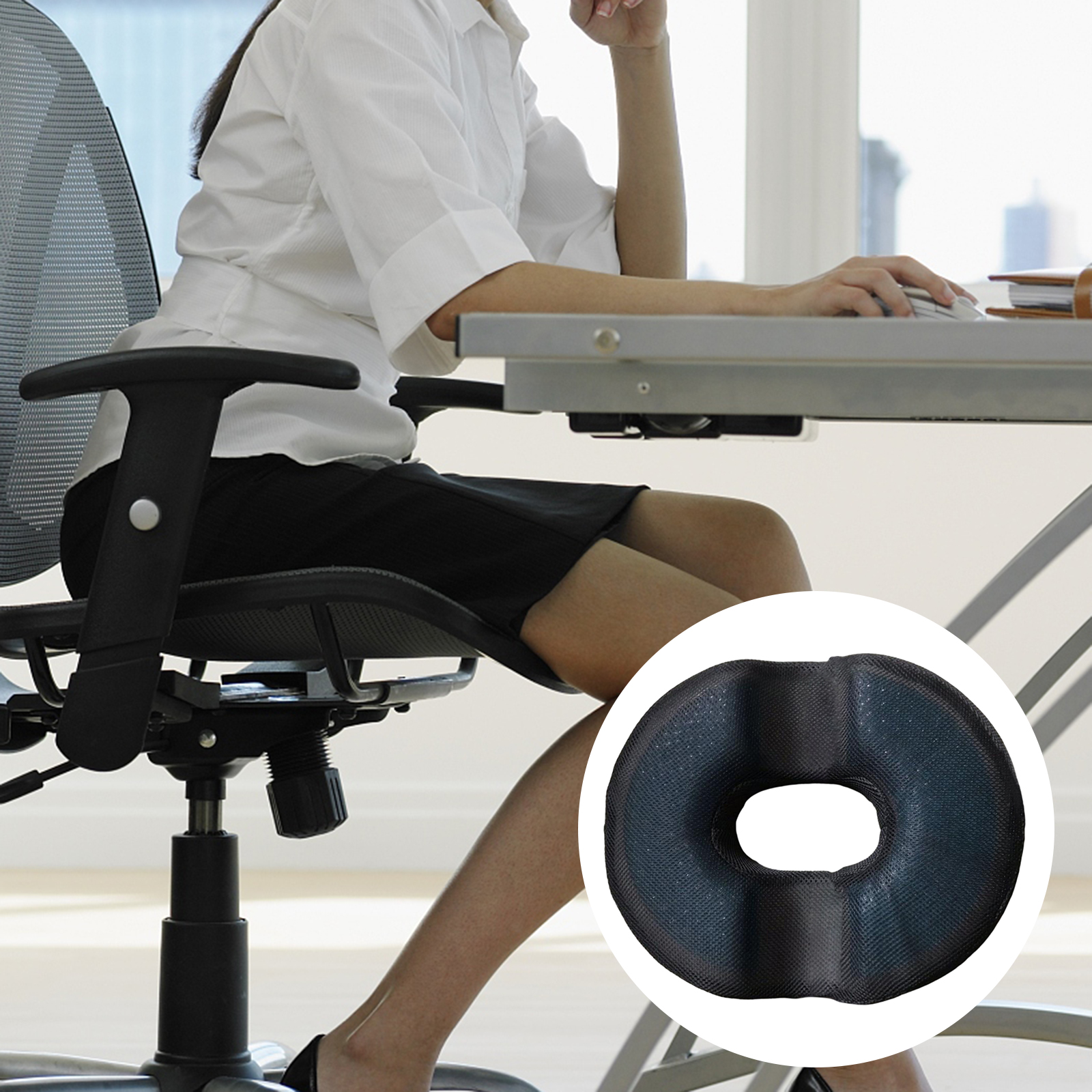 Donut Pillow Hemorrhoid Seat Cushion Black C