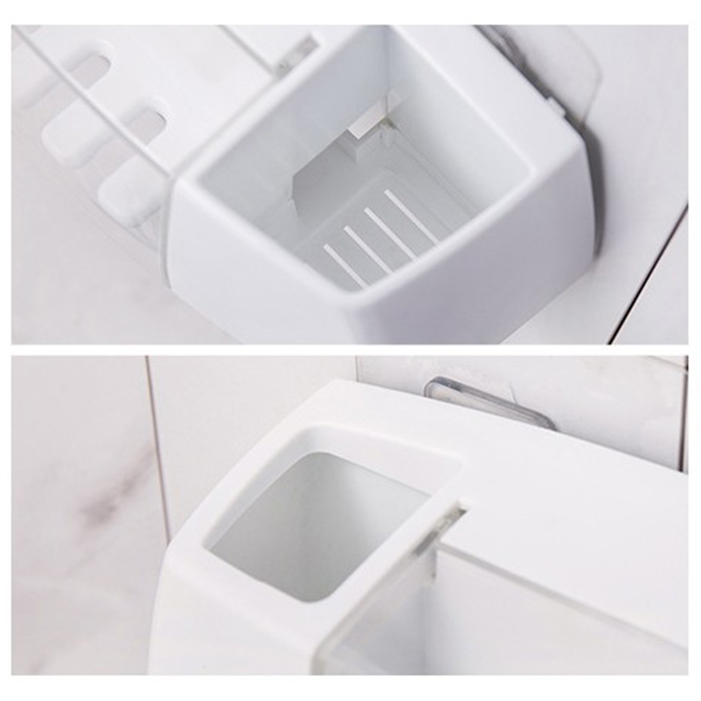Self-adhesive 2 Toothpaste + 4 Toothbrush Holder Wall Mount Organiser Beige