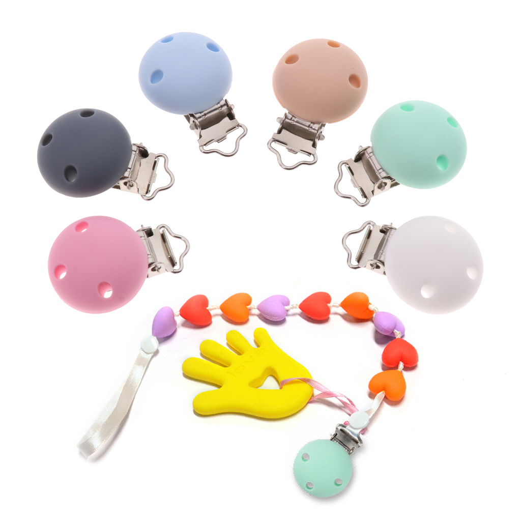 Cute Baby Pacifier Round Silicone Soother Clip Metal Holders Clasp  Blue 
