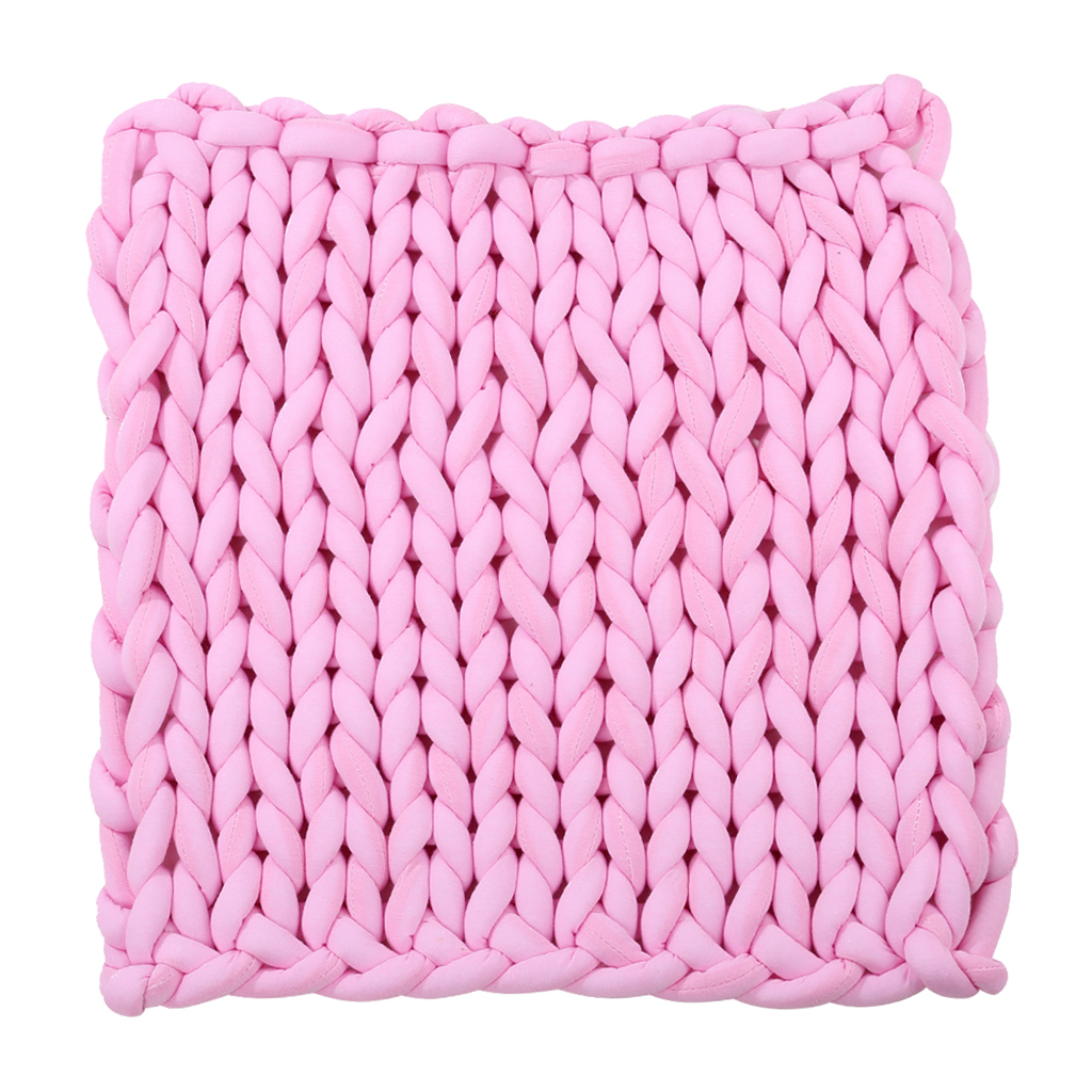 Hand-woven Knitted Blanket Yarn Bulky Knitting Blanket 120 x 100cm - Pink