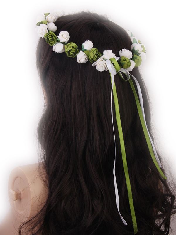 Bride White and Green Rose Flowers Branch Wedding Head Wreath Crown Floral Halo Headpiece Photography Tool Adult Size