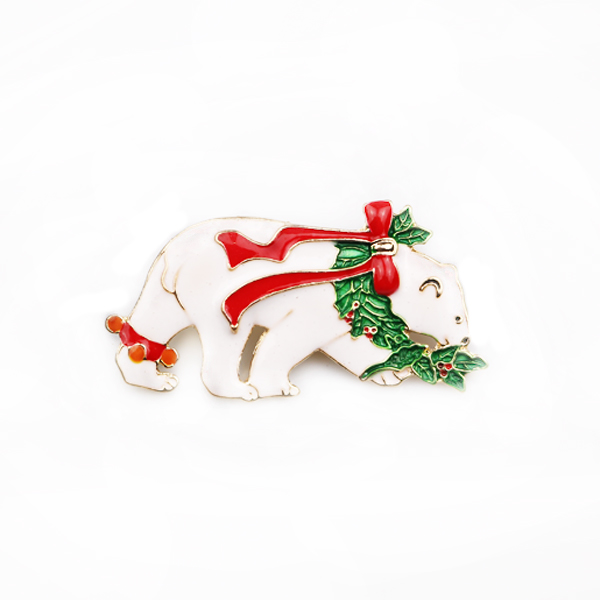 White Polar Bear Christmas Brooch Pin Xmas Holiday Party Gift