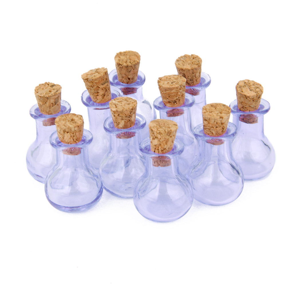 10Pcs Glass Cork Bottles Flat Bulb Vial Wishing Bottle DIY Pendant Purple