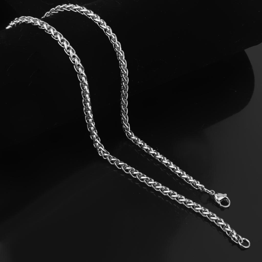 4mm 20" MENS Silver Stainless Steel Wheat Braided Chain Necklace