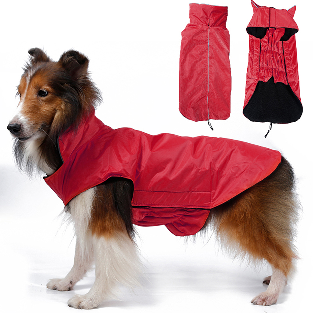 Waterproof Pet Dog Waistcoat Jacket Fleece Lined Raincoat Clothes XS Red