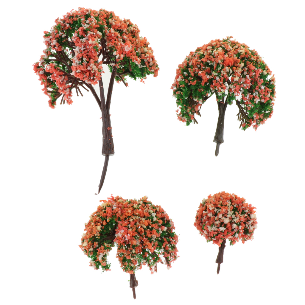 4pcs 1.6 inch - 3.94 inch Scenery Landscape Model Trees w/ Peach Flowers