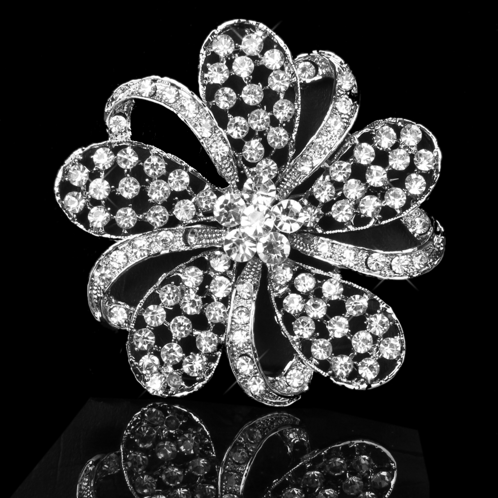 Shining Crystal Diamante Floral Wedding Prom Bridal Brooch Pin   