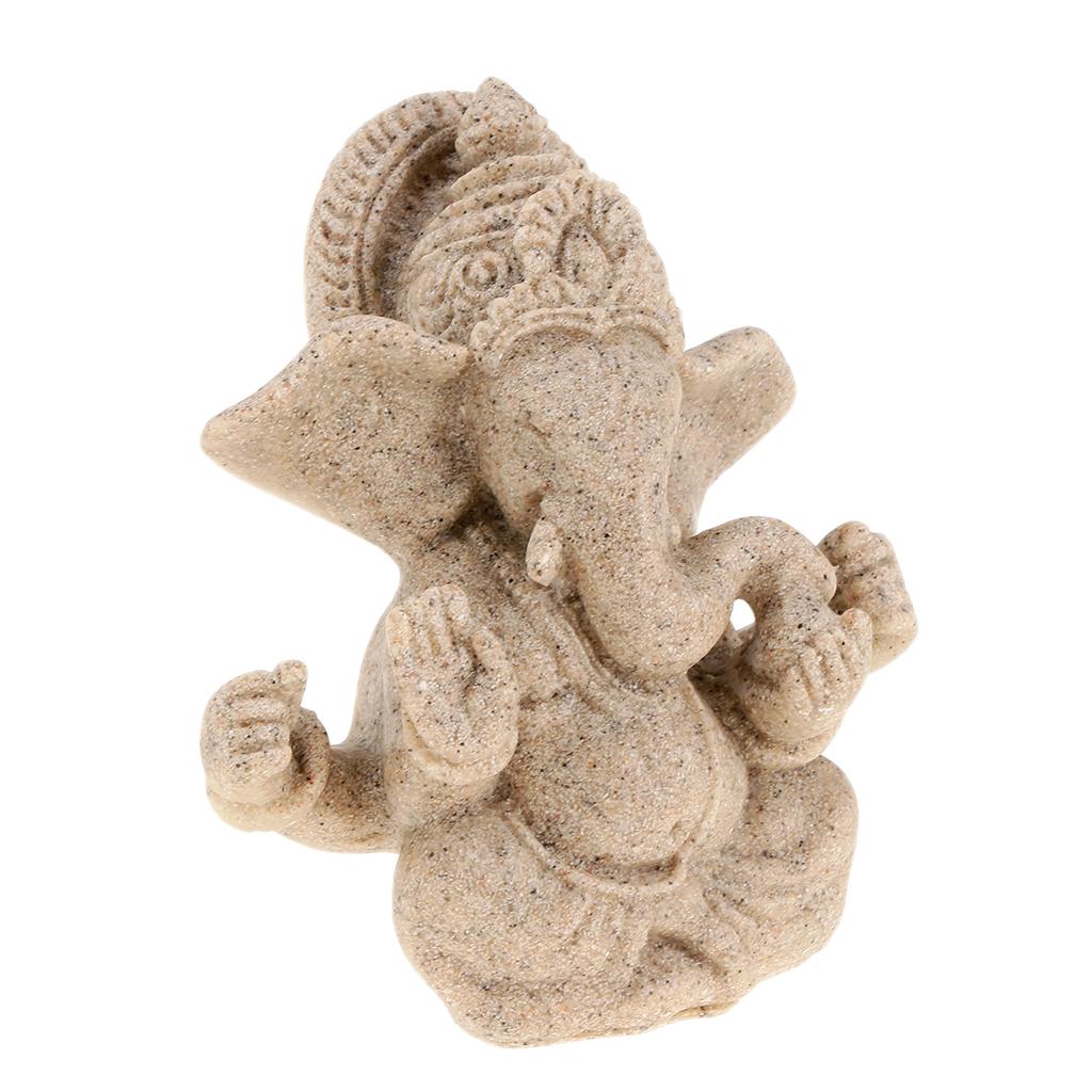 Sandstone Ganesh Statue God Elephant Indian Figurine Ornament - 10cm Beige