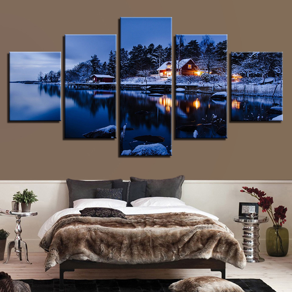 Modern 5 Panels Paintings on Canvas Wall Art Landscape Snow Viewing