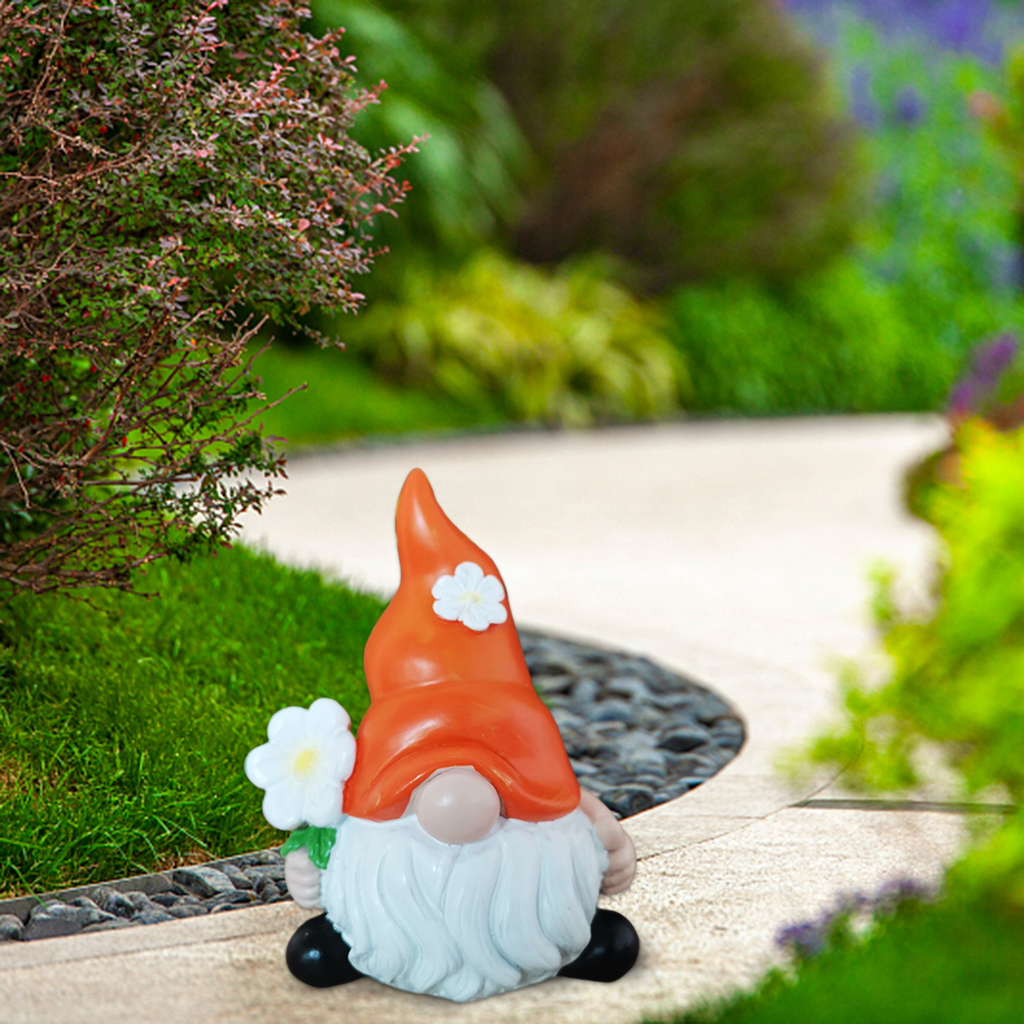 Garden Gnome Statue Figurine Weatherproof Entryway Elf Sculpture Orange