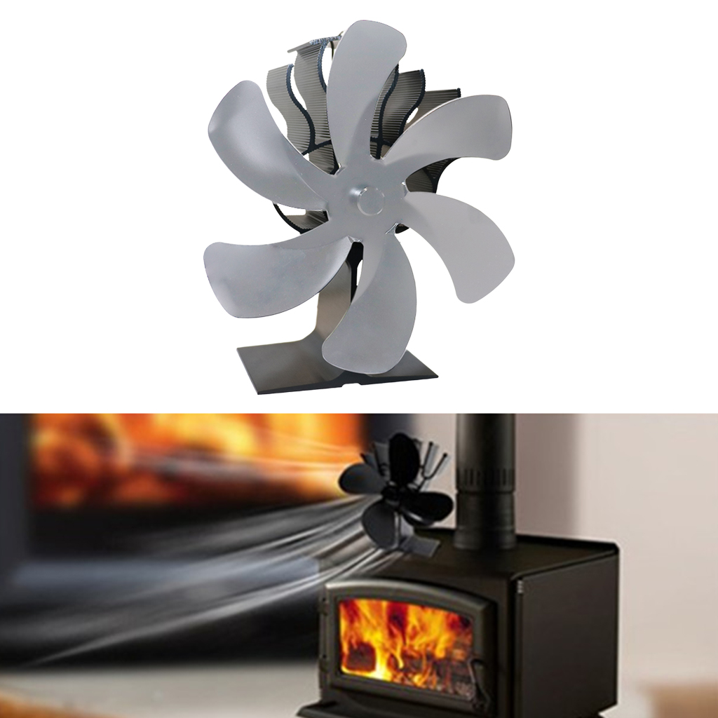 Heat Powered 6 Blade Stove Fan Eco Friendly Fireplace Fan Efficiency Silver