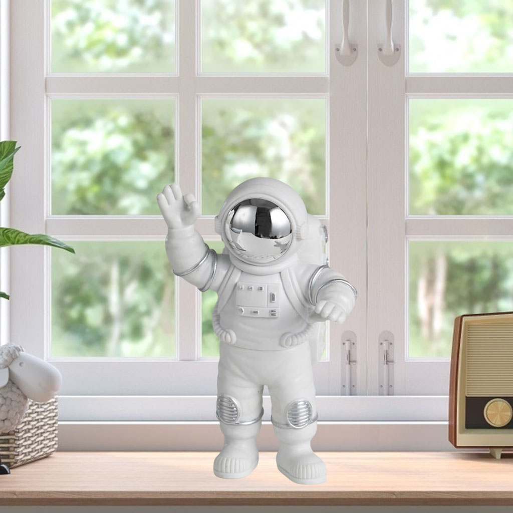 Resin Astronaut Figurines Sculpture Spaceman Miniatures Silver Standing