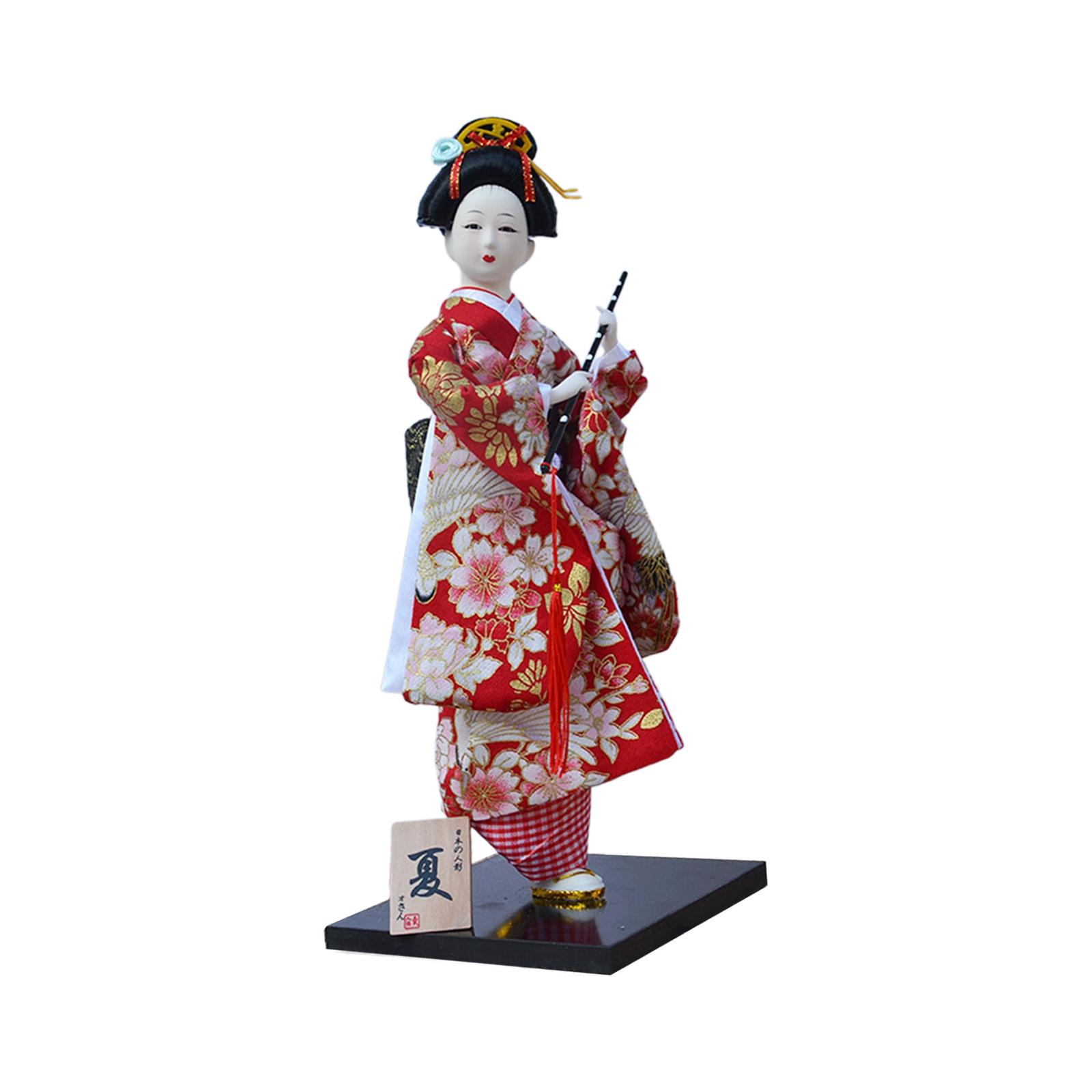 Kimono Geisha Doll Red White Flower