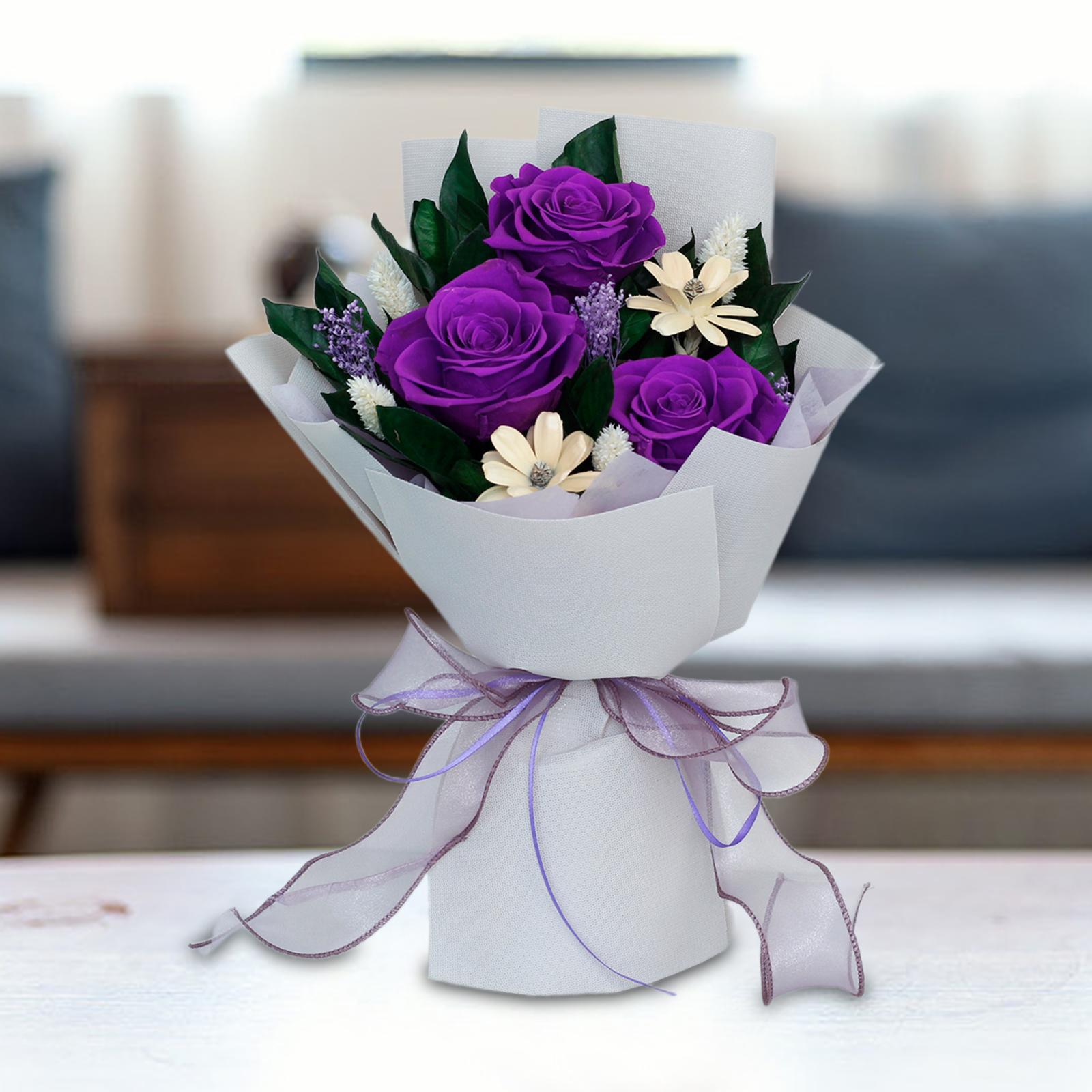Roses Artificial Flowers Wedding Bridesmaid Bouquet for Anniversary Festival Purple