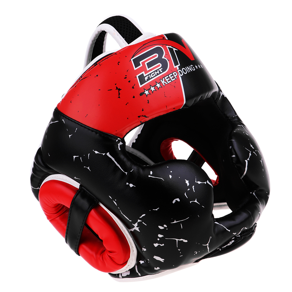 Kids Boxing Helmet Head Guard Martial Arts Gear MMA Protector Black + Red