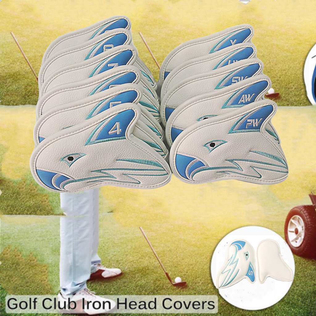 11pcs Waterproof Skull Golf Iron Head Cover Club Putter Headcover White Blue