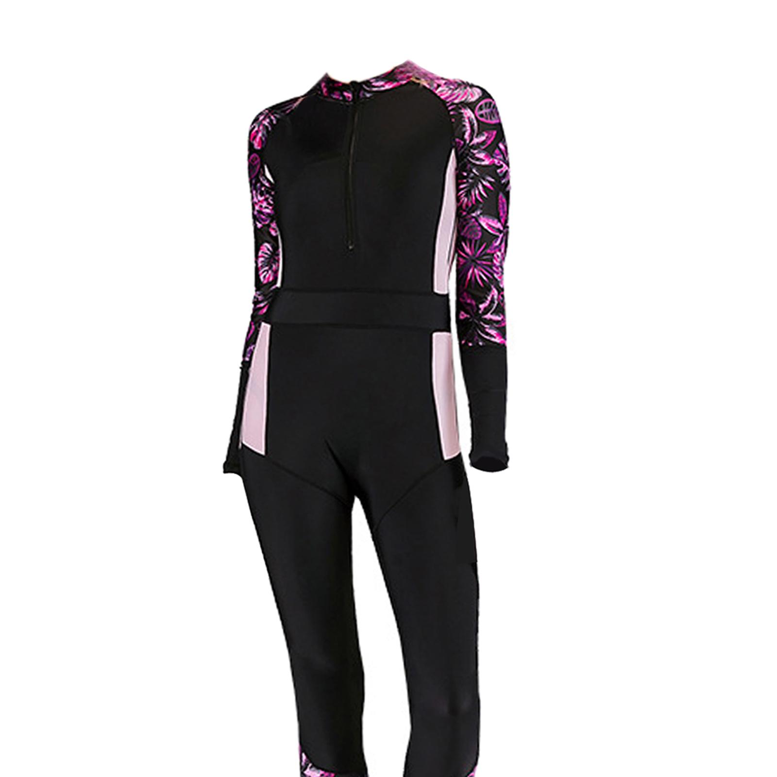 Full Body Wetsuit One Piece Sun Protection Women Swimming Purple print L